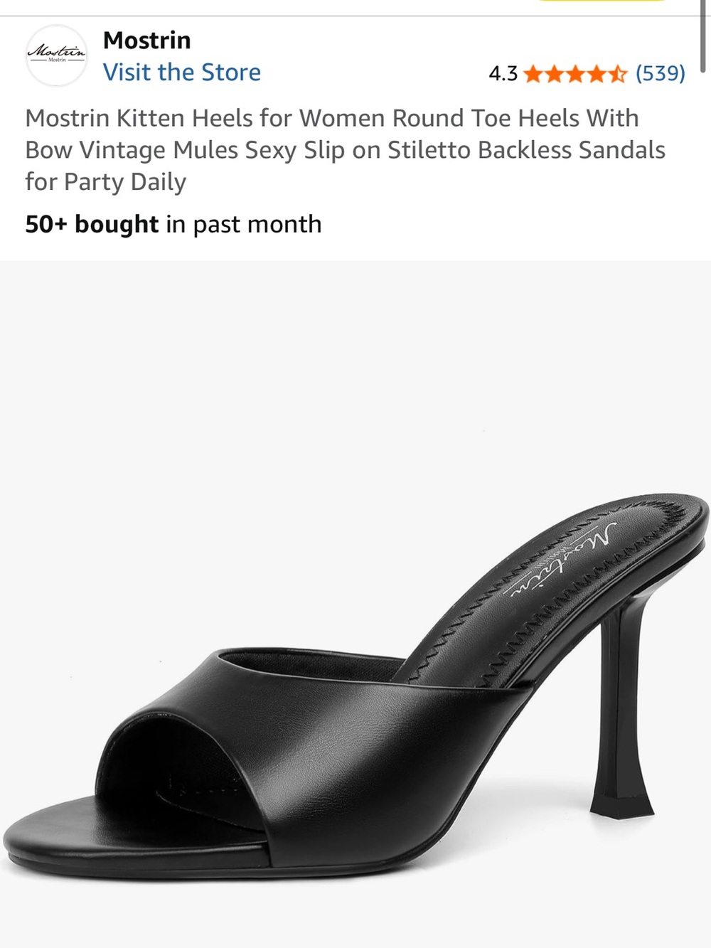 Black Kitten Heel Mules for Women